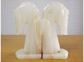 Mid-Century Carved Stone Horse Head Bookends - A Pair
