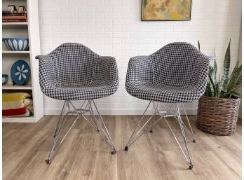 Pair Of Mid-century Modern Inspired B&W Houndstooth Eiffel Shell Chair