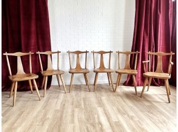 Set Of 6 Mid-century Modern Cushman Colonial Solid Wood Dining Chairs