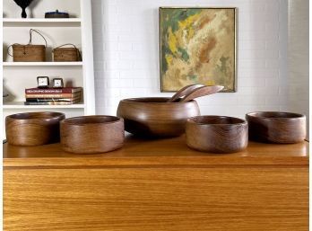 Beautiful Mid-Century Modern Wooden Salad Bowl Serving Set