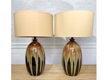Beautiful Mid-century Vintage Inspired Ceramic Lamps Textured Drum Shade
