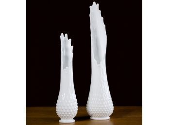 Vintage Fenton Hobnail Milk Glass Swung Vases - A Pair