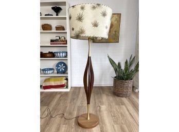 Fabulous Mid-century Modern Style Floor Lamp With Printed Rawhide Drum Shade