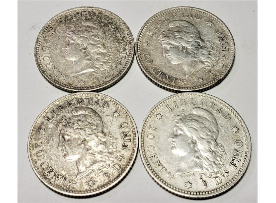 1883 Republica Argentina 20 Cent 9 Dos Silver Coins
