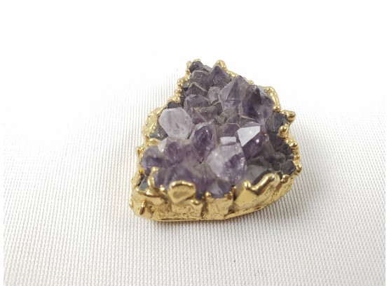 Dramatic Amethyst Raw Druzy Pendant In Gold Plated Nugget Look Setting