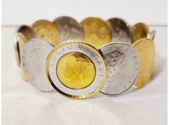 New Ladies Lira Coin Polished And Textured Bracelet