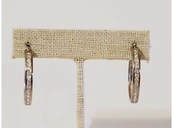 Pair Of Ladies Sterling Silver 925 & Rhinestone Pierced Hoop Earrings
