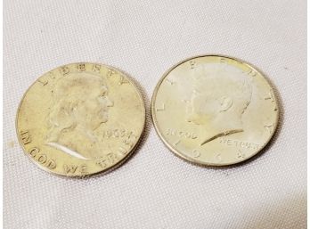 1963 US Franklin & 1964 Kenney Silver Half Dollar Coins