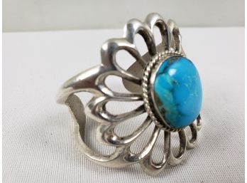 Large Silver And Turquoise Flower Cuff Bracelet