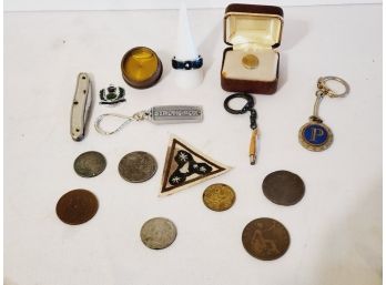 Vintage Pot Luck Men's Jewelry, Keychains, Patch, Coins And More