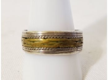 Vintage Retro Sterling Silver 925 & Brass Inlay Men's Band Ring - Size 12