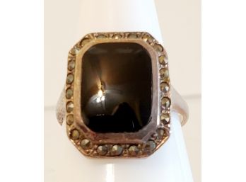 Vintage Sterling Silver 925 Marcasite & Black Onyx Size 9 Ladies Ring