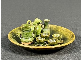 Small Vintage Green Pottery Serving Set