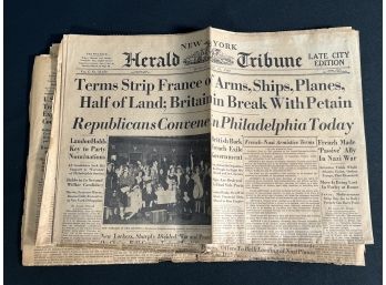 Vintage Lot Of New York Herald Tribune Front Pages WWII