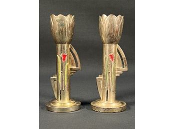 Vintage Pair Of Art Deco Candle Sticks
