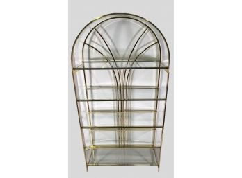 Vintage Hollywood Regency Style Arched Brass And Glass Etagere