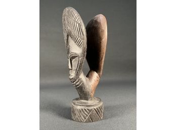 Vintage African Carved Art With Two Heads