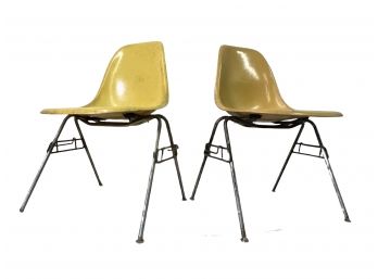 Vintage Set Of Two Herman Miller Stackable Fiberglass Side Chairs