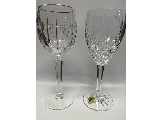 Two Waterford Crystal Wine Glasses, One With A Gold Rim