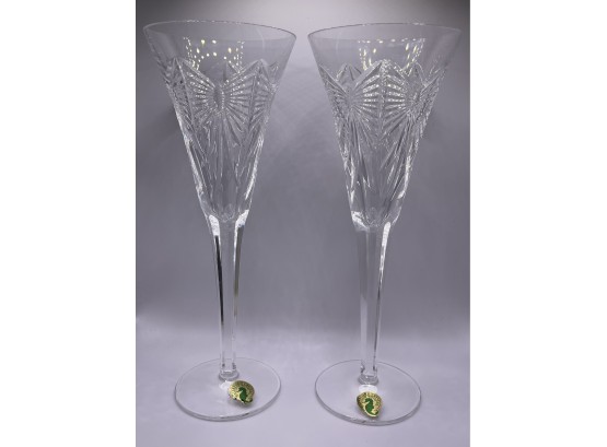 A Set Of Waterford Crystal Millenium Series Happiness Champagne Flutes