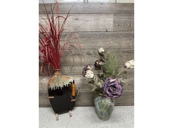 Faux Flowers & Decorative Grass In Beautiful Vases
