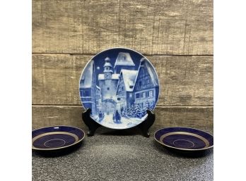 Christmas 1971 Plate & 2 Porcelain Saucers