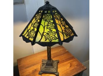 WOW! Antique Arts & Crafts Overlay Slag Glass Panel Lamp By Bradley & Hubbard