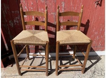 Beautiful Pair Of Rush Seat Stools - The Rush Seats Are In Great Shape!