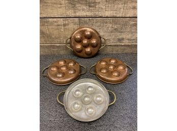 A Set Of 4 Copper & Brass Escargot Dishes