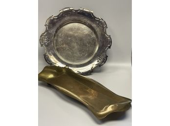 A Brass Tray & Silver Plate Dish - Great Place For Jewelry And More