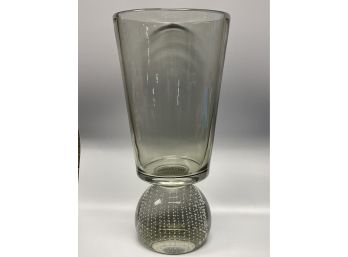 Carl Erickson Mid Century Modern Smoke Colored Glass Vase With Controlled Bubble Base