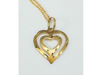14k Gold Heart Pendant And 10k Gold Thin Chain Necklace