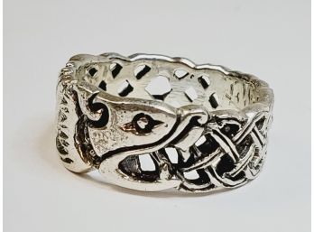 Vintage Sterling Silver Carved Dragon Head Design Ring