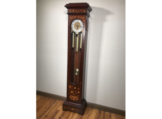Beautiful Grand Clock Marked Tiffany - Inlaid Case - Mechanical Movement - Made In Italy - Runs But Stops
