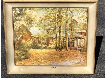 Wonderful Large Vintage Oil On Artist Board Autumnal Scene - Amazing Colors - Signed Kettrahl ? Kettvanel ?