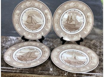 Four Vintage WEDGWOOD Cabinet Plates 'The American Sailing Ship' Series - President - Union - Ranger - America