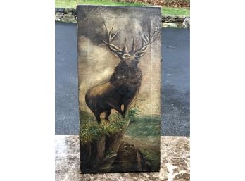 Fabulous Antique Oil On Canvas Painting 1870-1890 Of Majestic Deer - Great Patina - Unsigned / Unframed