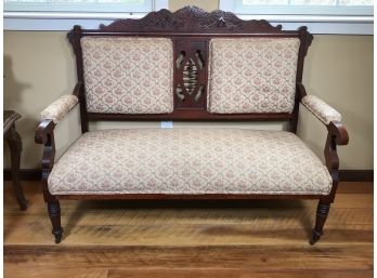 Lovely Antique Carved Walnut EASTLAKE VICTORIAN Style Settee / Sofa - Nice Vintage Piece - Good Upholstery