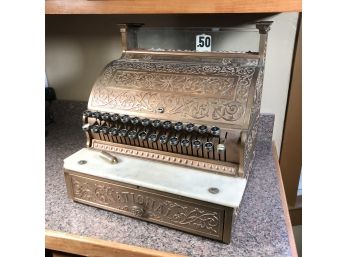 Great Antique NATIONAL Brass Cash Register From 1907 - Made For O E Fitzpatrick - Middle Village NY - Nice !