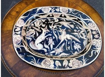 Incredible Large Vintage Pottery Tray - All Hand Decorated With Animals & Foliage - Vintage Piece From Mexico