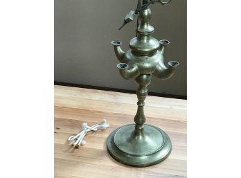 Two Antique Solid Brass Oil Lamps - Interesting Pieces - With Wick Trimmer - Snuffer - Tweezers - Extra Wicks