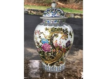 Incredible Large Highly Decorated Asian Lidded Urn - Fabulous Piece With Mark On Base - Almost Two Feet Tall