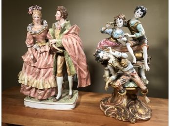 Two Very Large Classical Scene Capodimonte Statues - Made In Italy - Very Well Done - Great Pieces - Wow !