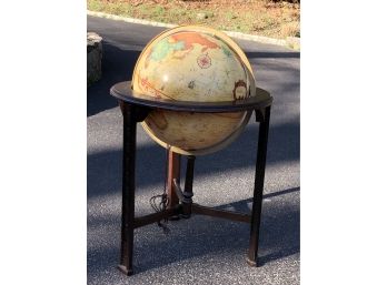 Handsome Floor Globe Lights Up / Glows - Chinese Chippendale Style Mahogany Base - Works Fine