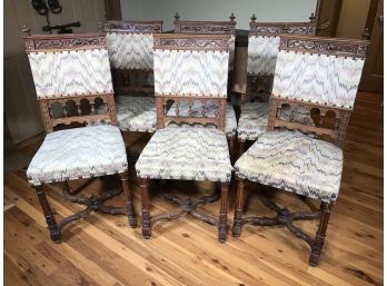 Lovely Set Of Six (6) Antique French Chairs - Unusual Style - Fruitwood With Carvings - Very Nice Set