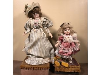Two Vintage Style Doll Windup Automatons - Both Work Both Play Music And Move - Need Some Cleaning - Nice Lot