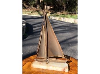Wonderful Vintage MCM / Midcentury Brass Sailboat On Onyx Base - In The Style Of Curtis Jere - GREAT PIECE !