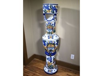 Huge Vintage Porcelain Water Dispenser - Made In Spain - All Hand Painted Porcelain - Almost 60' Tall