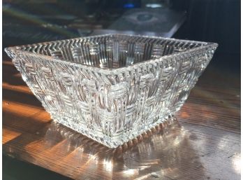 Three Beautiful Pieces Of TIFFANY & Co Glass - Lovely Sugar & Creamer & Very Nice Basket Weave Crystal Bowl