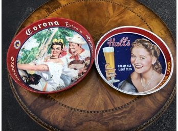 Two Awesome Vintage Beer Advertising Trays - HULL's New Haven Brewery & Vintage Corona / Modelo / Victoria